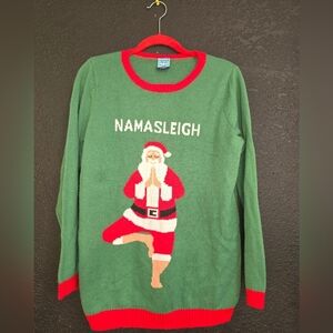 Norther Pole Large Ugly Christmas Sweater Women  NamaSLEIGH Santa Yoga Yogi Fun